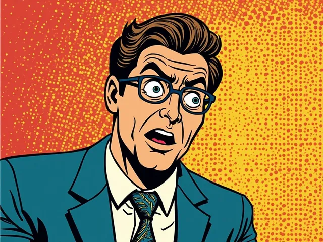 Pop-art illustration of a surprised man in glasses at work